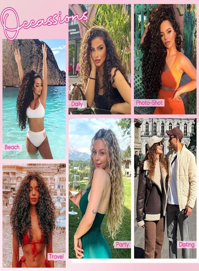 REECHO Curly Clip in Hair Extensions, 4PCS 24 inch Long Hair Extensions Clip ins Lace Weft Natural Hairpieces for Women Daily, Medium Blonde with Highlights - Image 5